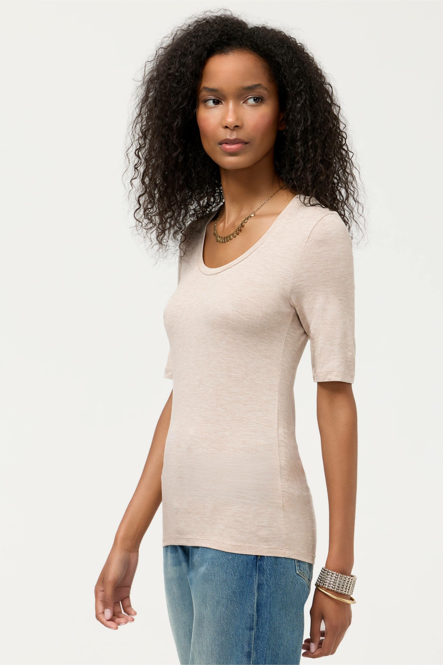 Johnny Was ESSENTIALS ELBOW SLEEVE SCOOP NECK
