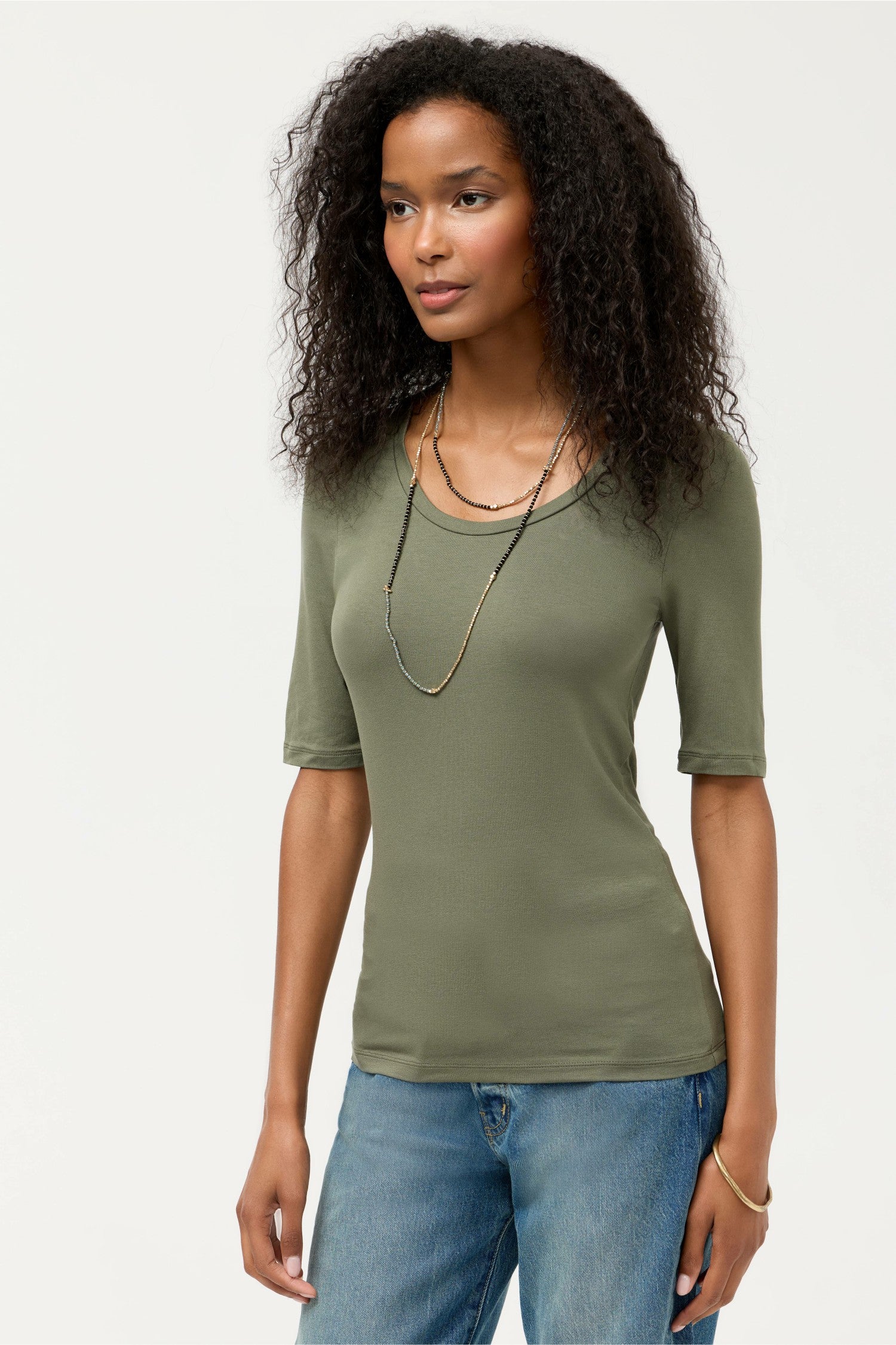 Johnny Was ESSENTIALS ELBOW SLEEVE SCOOP NECK