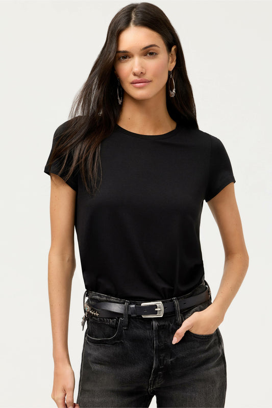 Johnny Was ESSENTIALS SHORT SLEEVE PLEAT BACK CREW NECK
