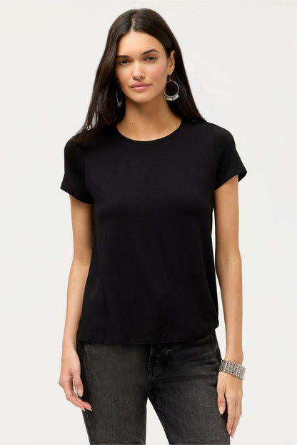 Johnny Was ESSENTIALS SHORT SLEEVE PLEAT BACK CREW NECK