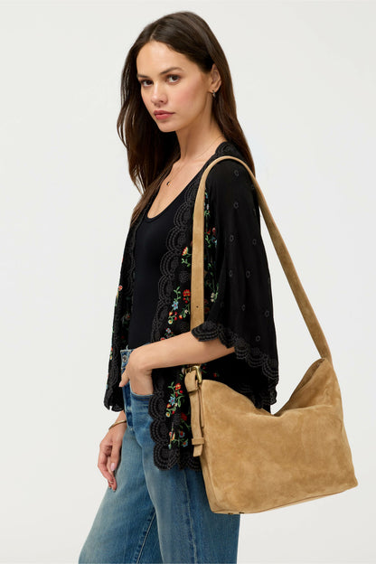 Johnny Was ITALIAN SUEDE CROSSBODY BUCKET BAG