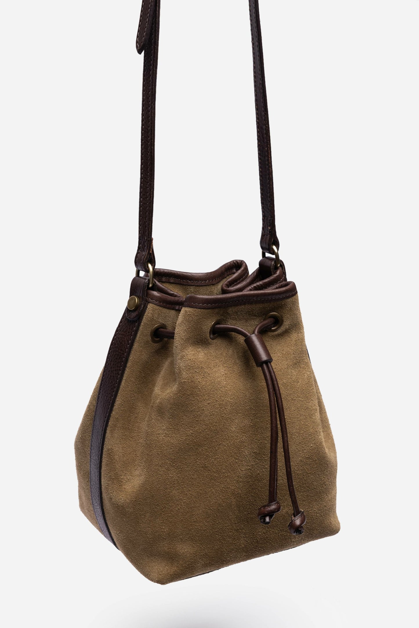 Johnny Was ITALIAN SUEDE CONTRAST TRIM BUCKET BAG