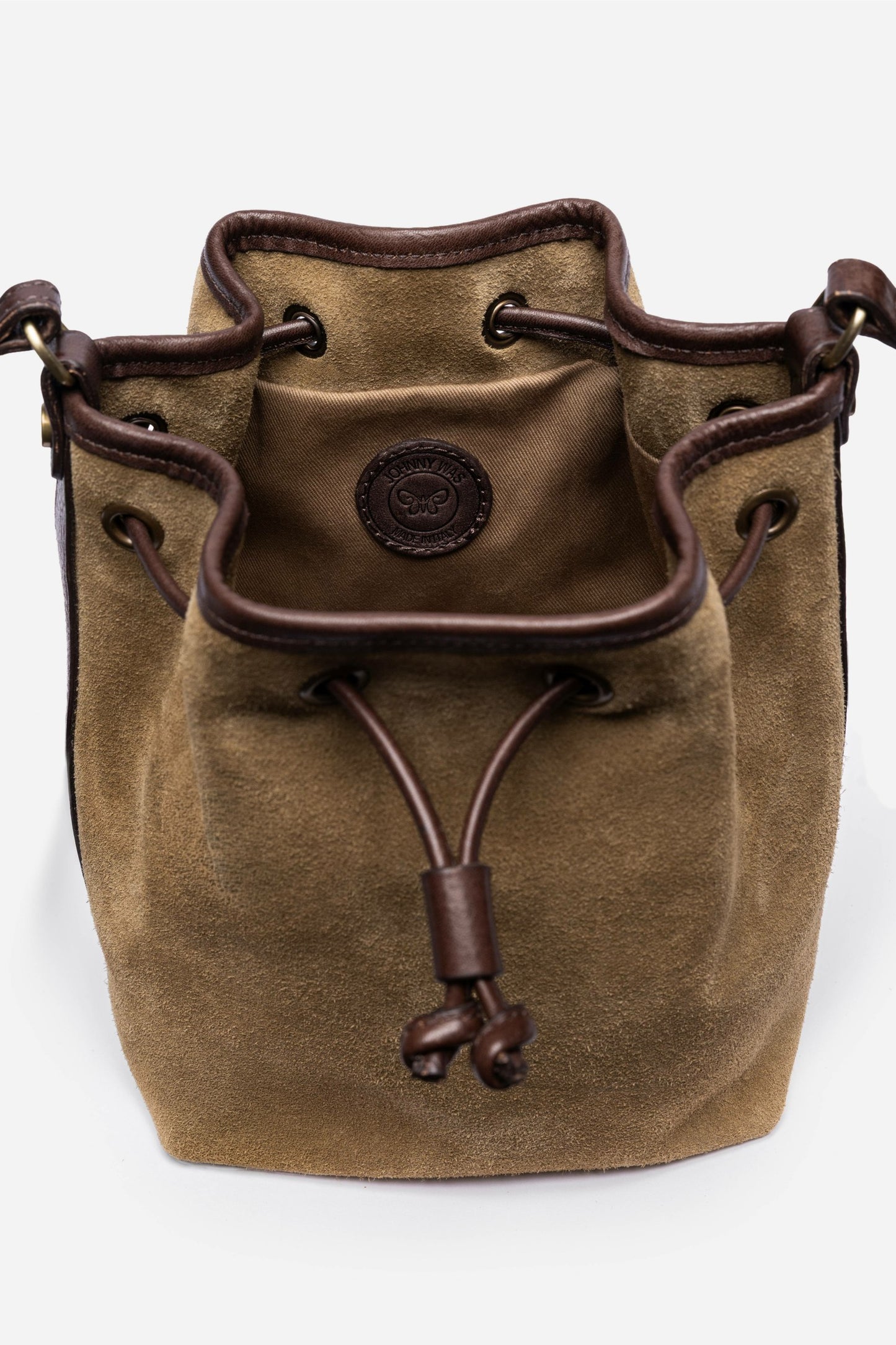 Johnny Was ITALIAN SUEDE CONTRAST TRIM BUCKET BAG