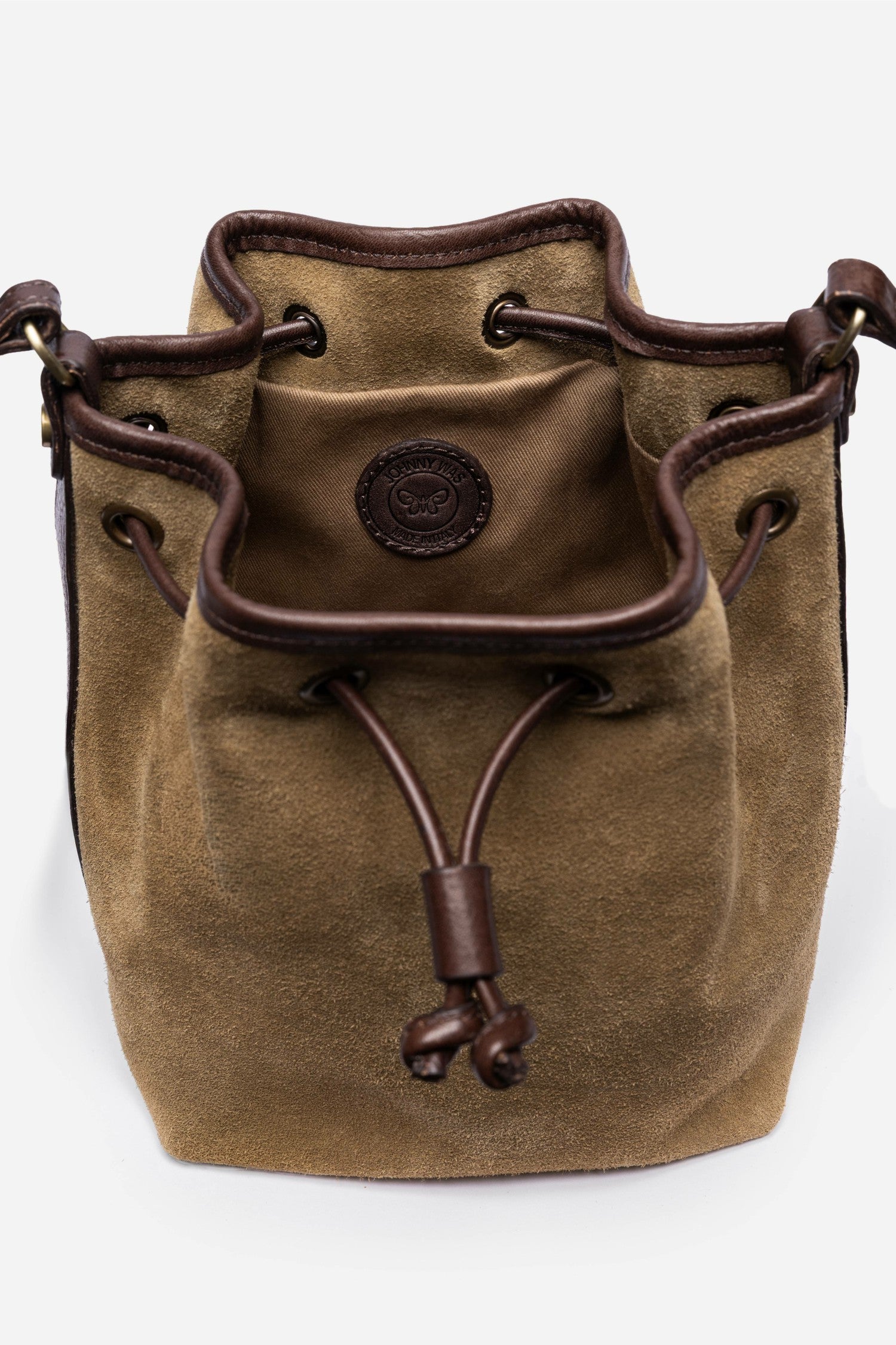 Johnny Was ITALIAN SUEDE CONTRAST TRIM BUCKET BAG