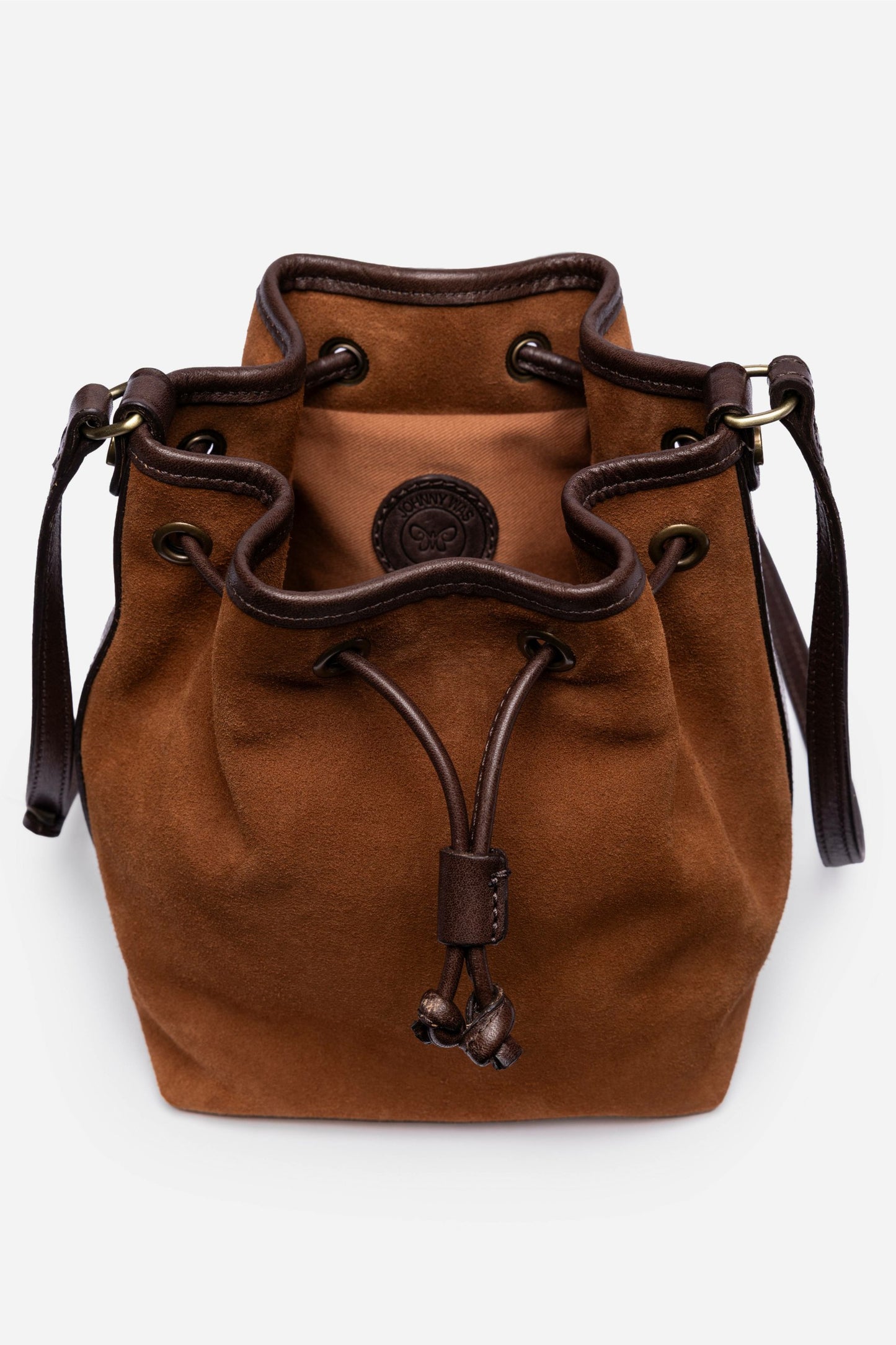 Johnny Was ITALIAN SUEDE CONTRAST TRIM BUCKET BAG