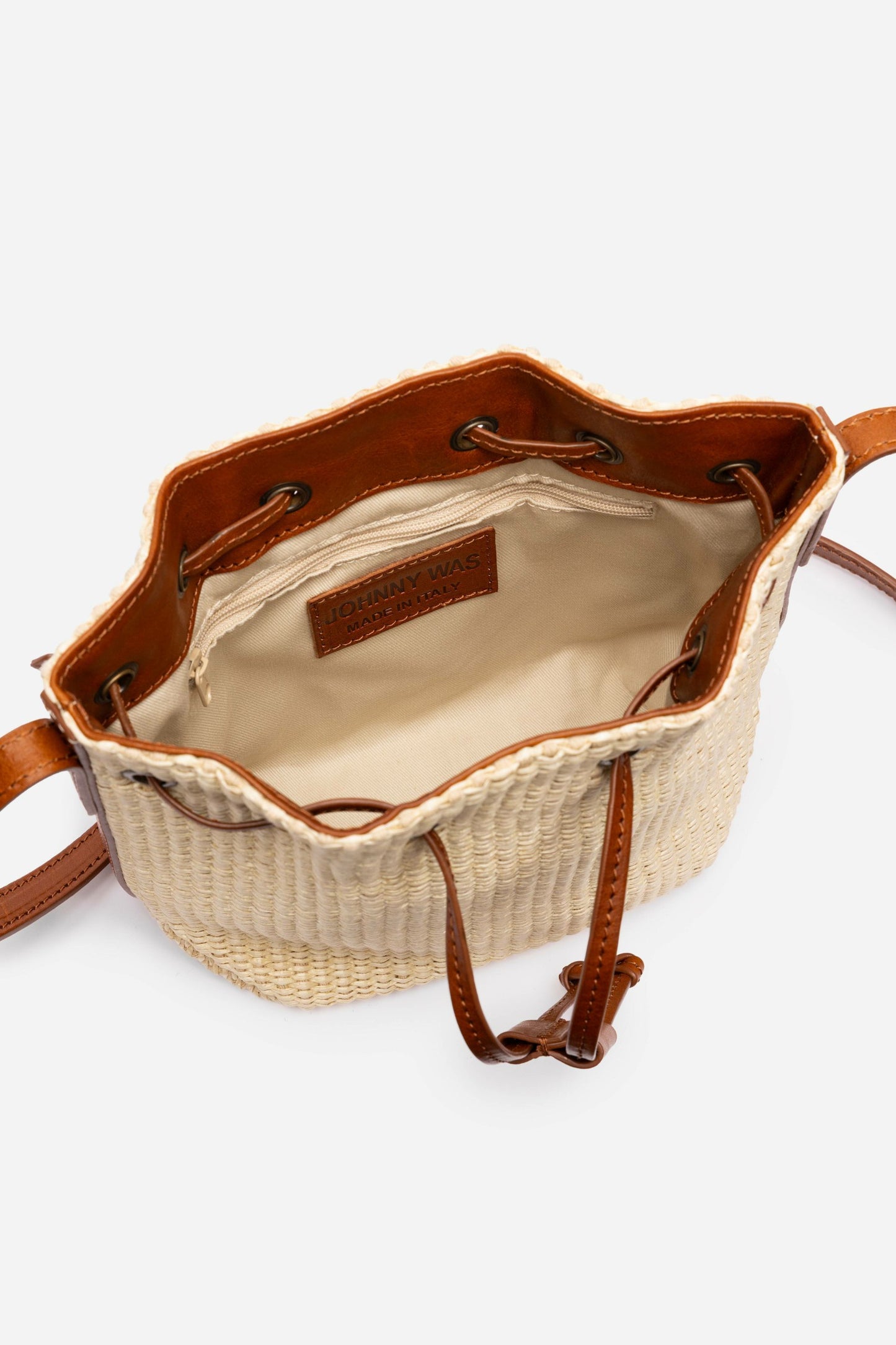 Johnny Was ITALIAN RAFFIA CROSSBODY BUCKET BAG
