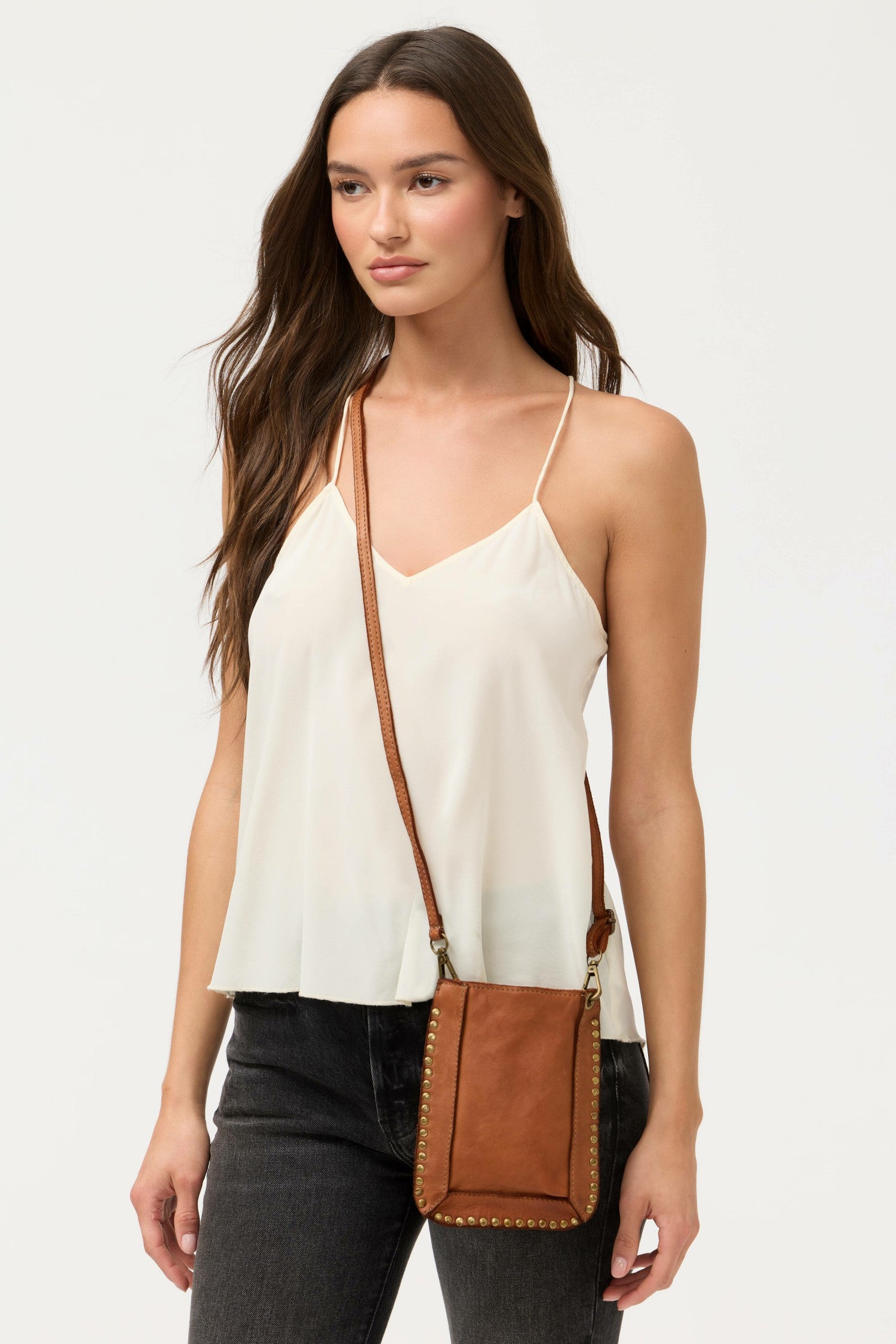Johnny Was ITALIAN LEATHER STUDDED CELL PHONE CROSSBODY