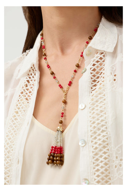 Johnny Was SEMIPRECIOUS BEADED NECKLACE WITH TASSEL