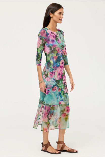 Johnny Was 3/4 SLEEVE TULUS MESH MIDI DRESS