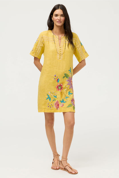 Johnny Was SEAMED BUTTON NECK LINEN DRESS