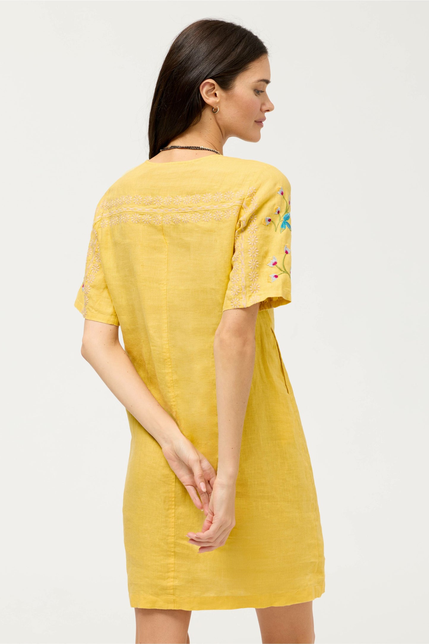 Johnny Was SEAMED BUTTON NECK LINEN DRESS