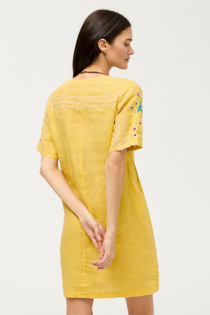 Johnny Was SEAMED BUTTON NECK LINEN DRESS