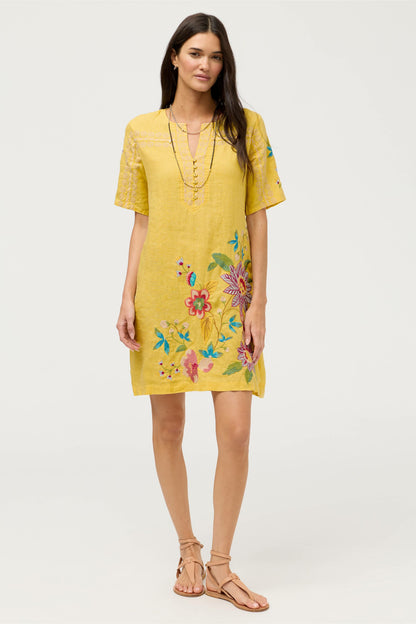 Johnny Was SEAMED BUTTON NECK LINEN DRESS
