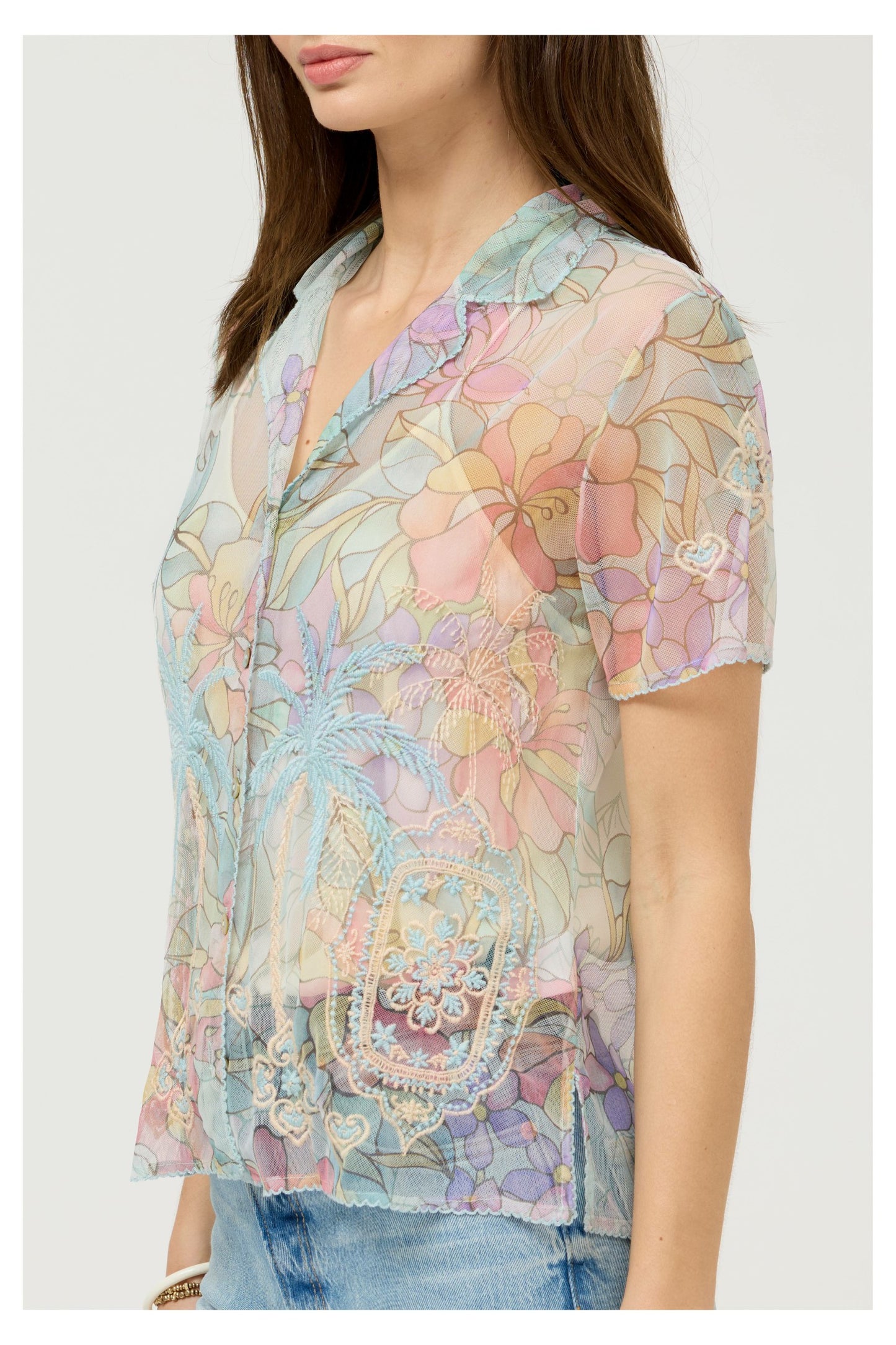 Johnny Was DELLUCI MESH CAMP SHIRT