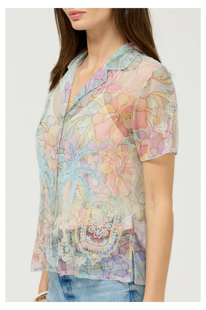Johnny Was DELLUCI MESH CAMP SHIRT