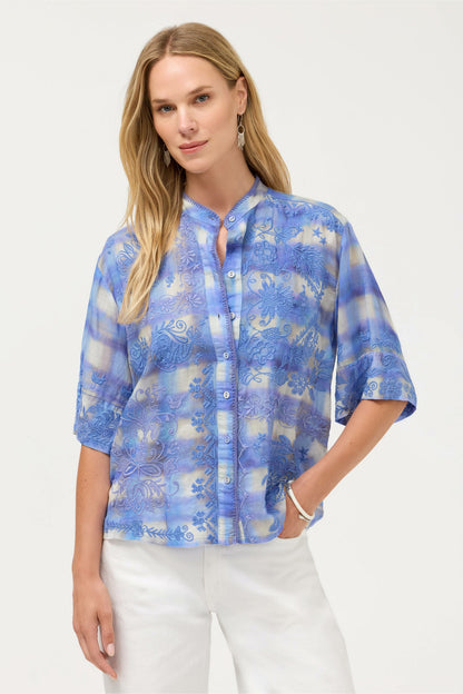 Johnny Was SHORT SLEEVE RELAXED MANDARIN COLLAR SHIRT