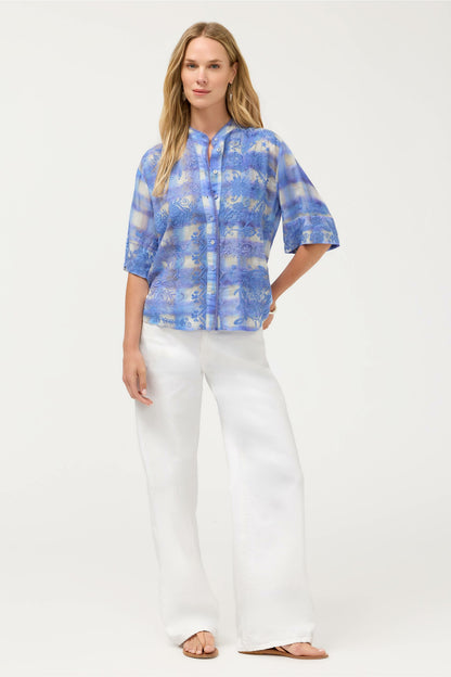 Johnny Was SHORT SLEEVE RELAXED MANDARIN COLLAR SHIRT