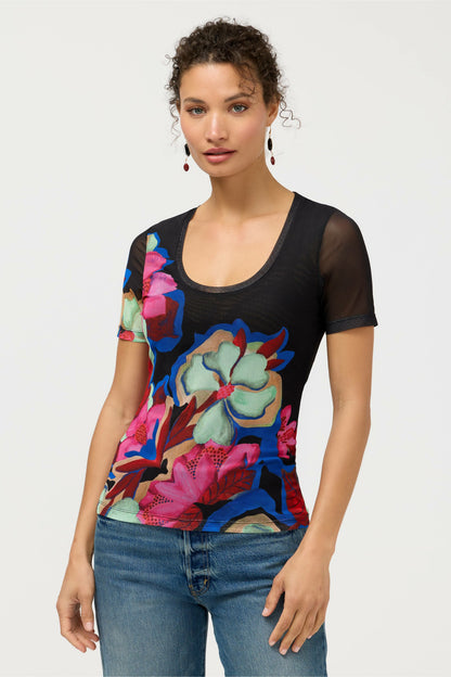 Johnny Was SHORT SLEEVE SCOOP NECK MESH TEE