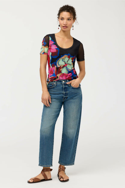 Johnny Was SHORT SLEEVE SCOOP NECK MESH TEE