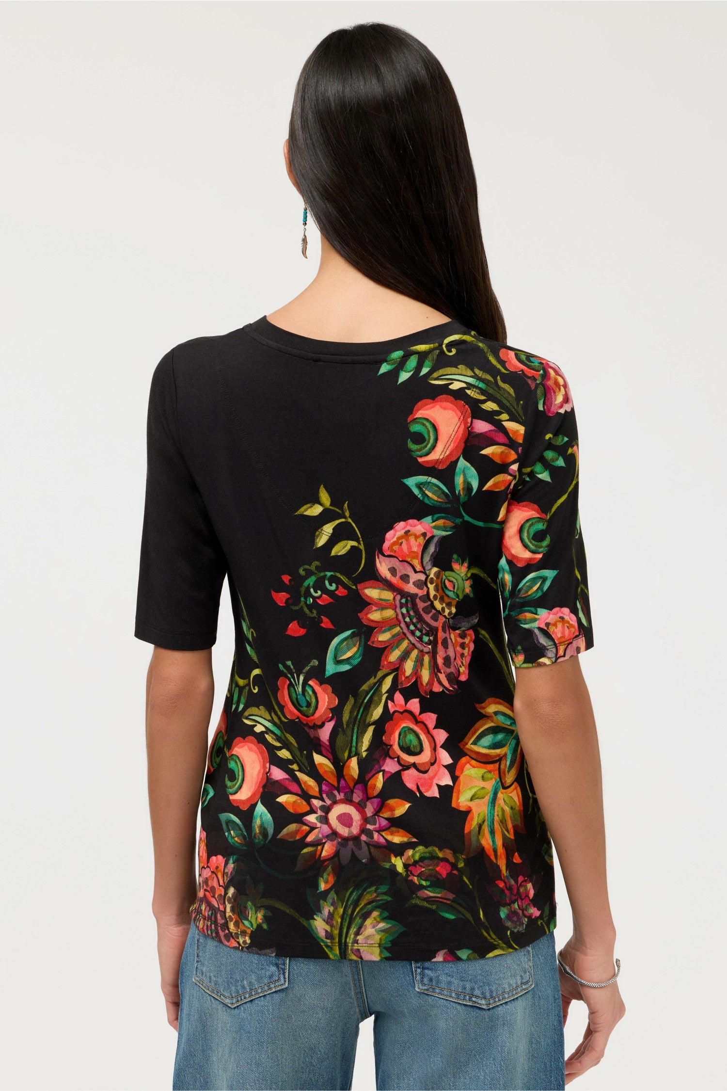Johnny Was THE JANIE FAVORITE FITTED V-NECK ELBOW SLEEVE TEE