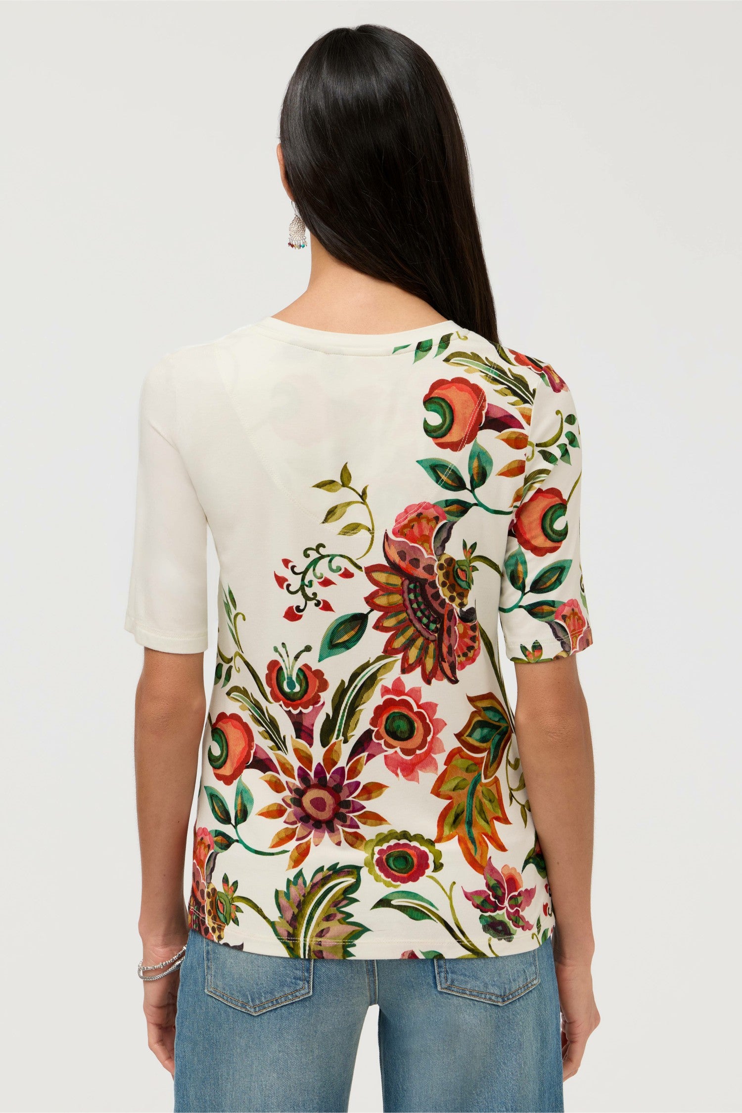Johnny Was THE JANIE FAVORITE FITTED V-NECK ELBOW SLEEVE TEE