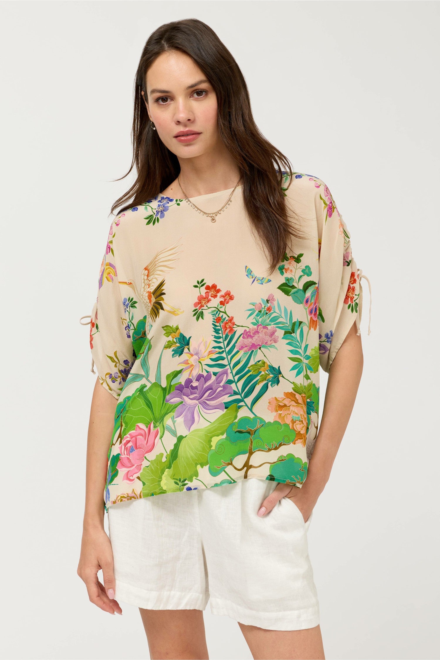 Johnny Was BLUET DRAWCORD SLEEVE BLOUSE