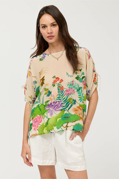 Johnny Was BLUET DRAWCORD SLEEVE BLOUSE