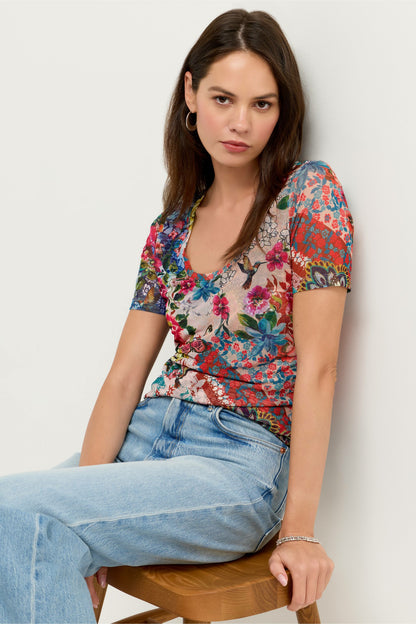 Johnny Was SHORT SLEEVE SCOOP NECK MESH TEE
