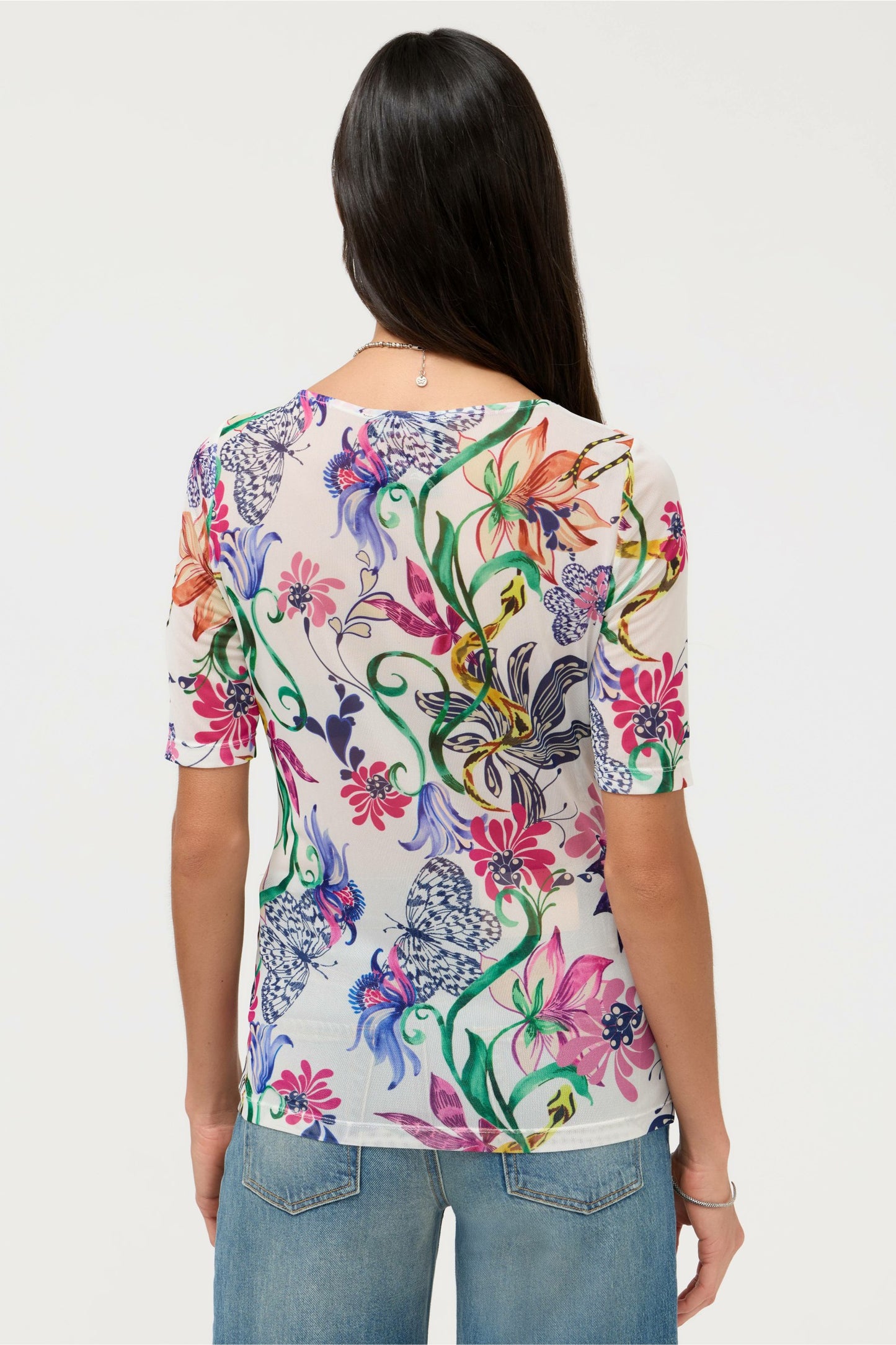 Johnny Was ELBOW SLEEVE BOAT NECK MESH TOP