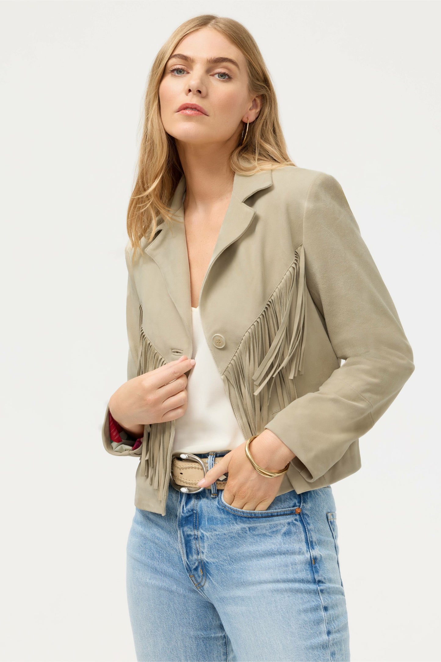 Johnny Was CROPPED FRINGE ITALIAN SUEDE JACKET