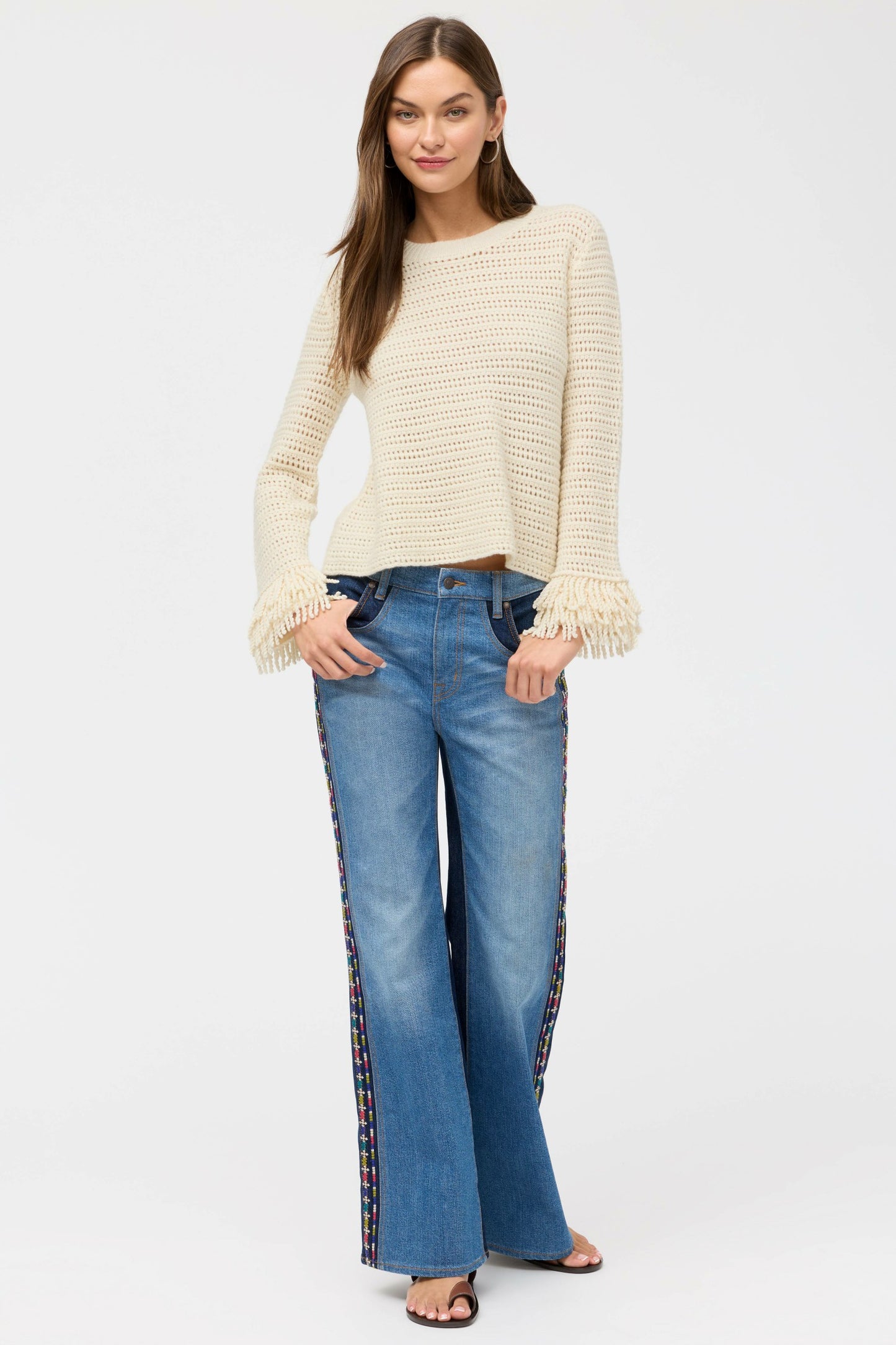 Johnny Was THE LAYERED FRINGE CREW NECK SWEATER