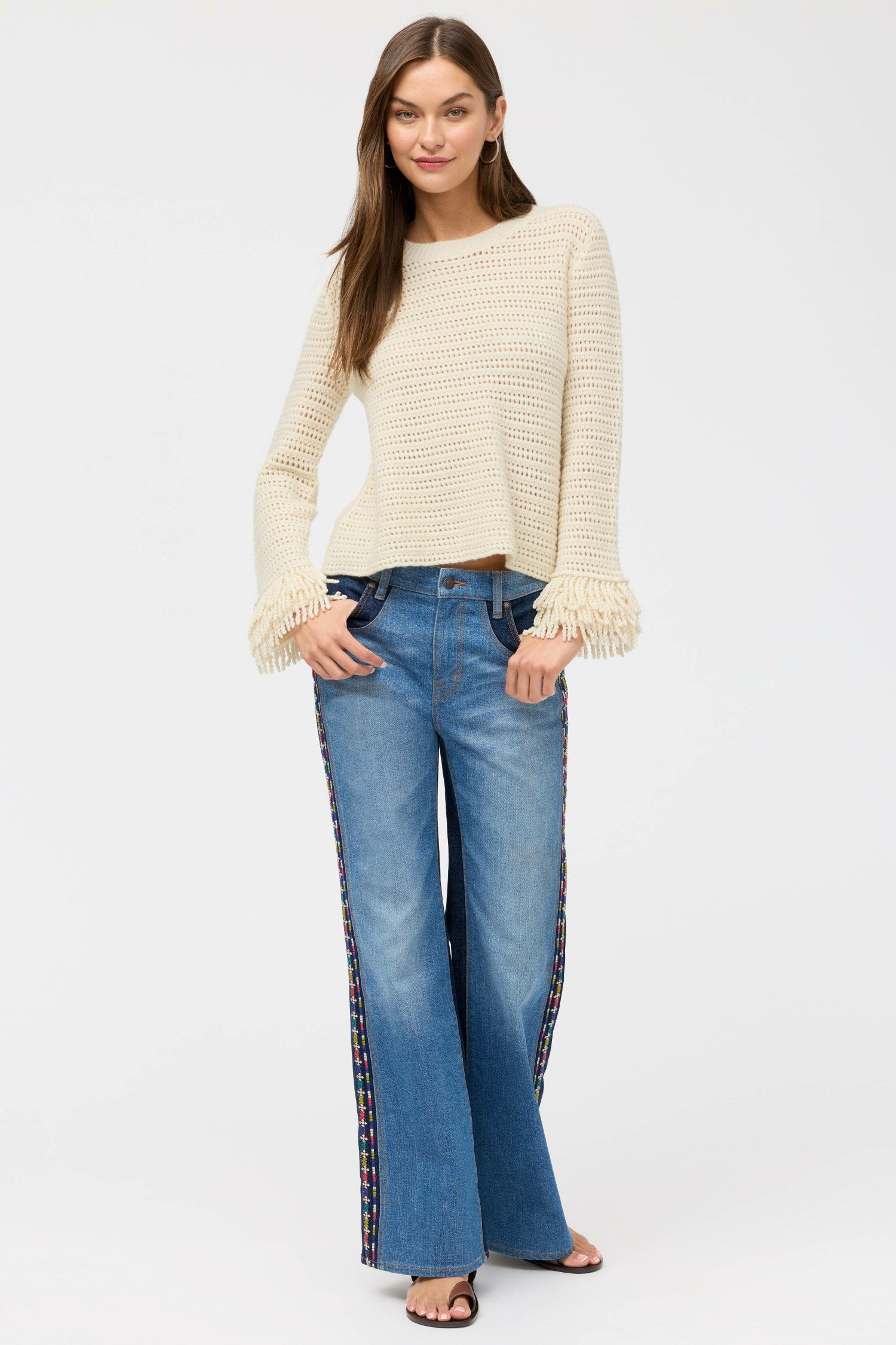 Johnny Was THE LAYERED FRINGE CREW NECK SWEATER