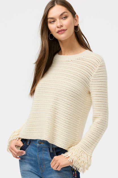 Johnny Was THE LAYERED FRINGE CREW NECK SWEATER