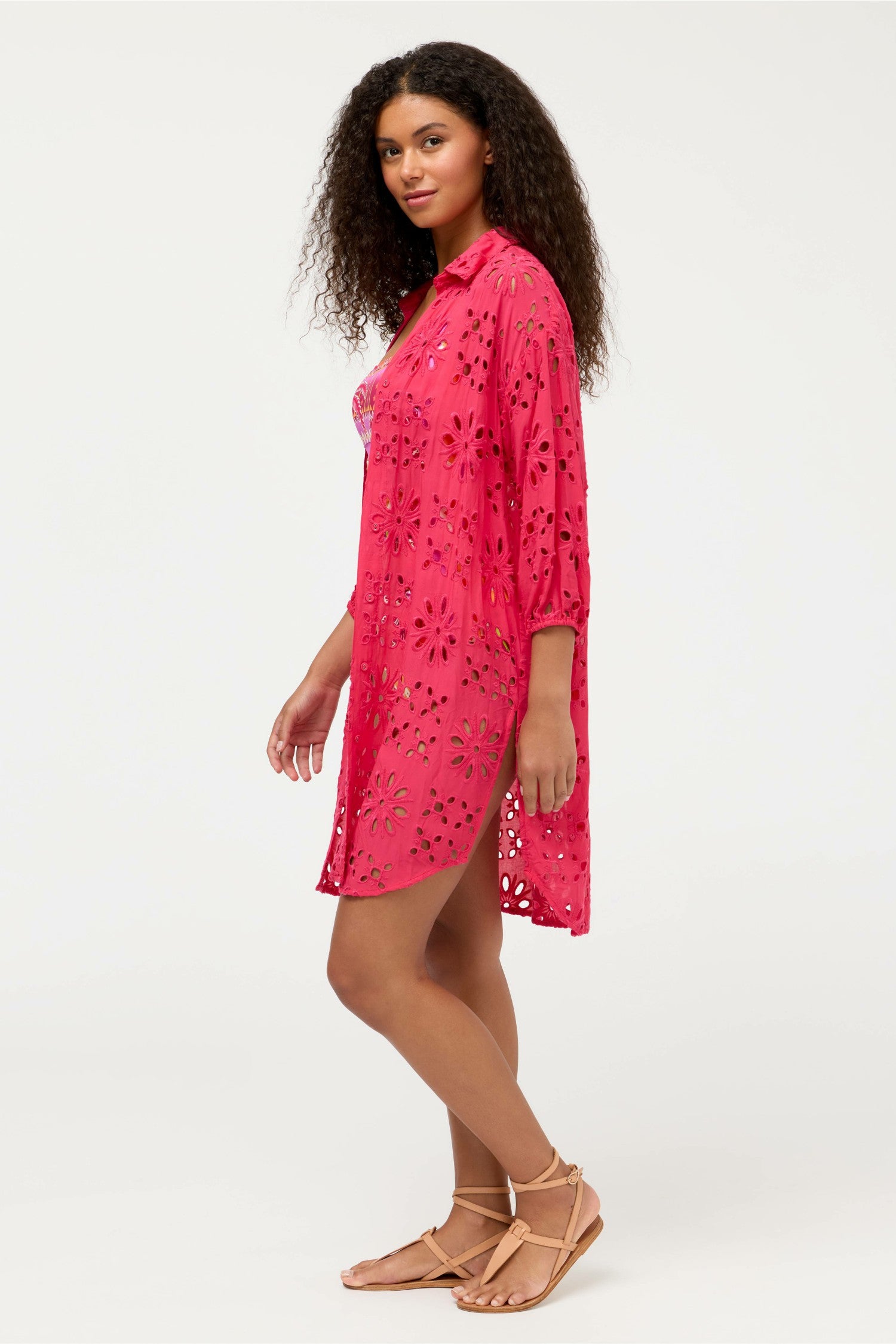 Johnny Was EYELET BUTTON DOWN SHIRT DRESS