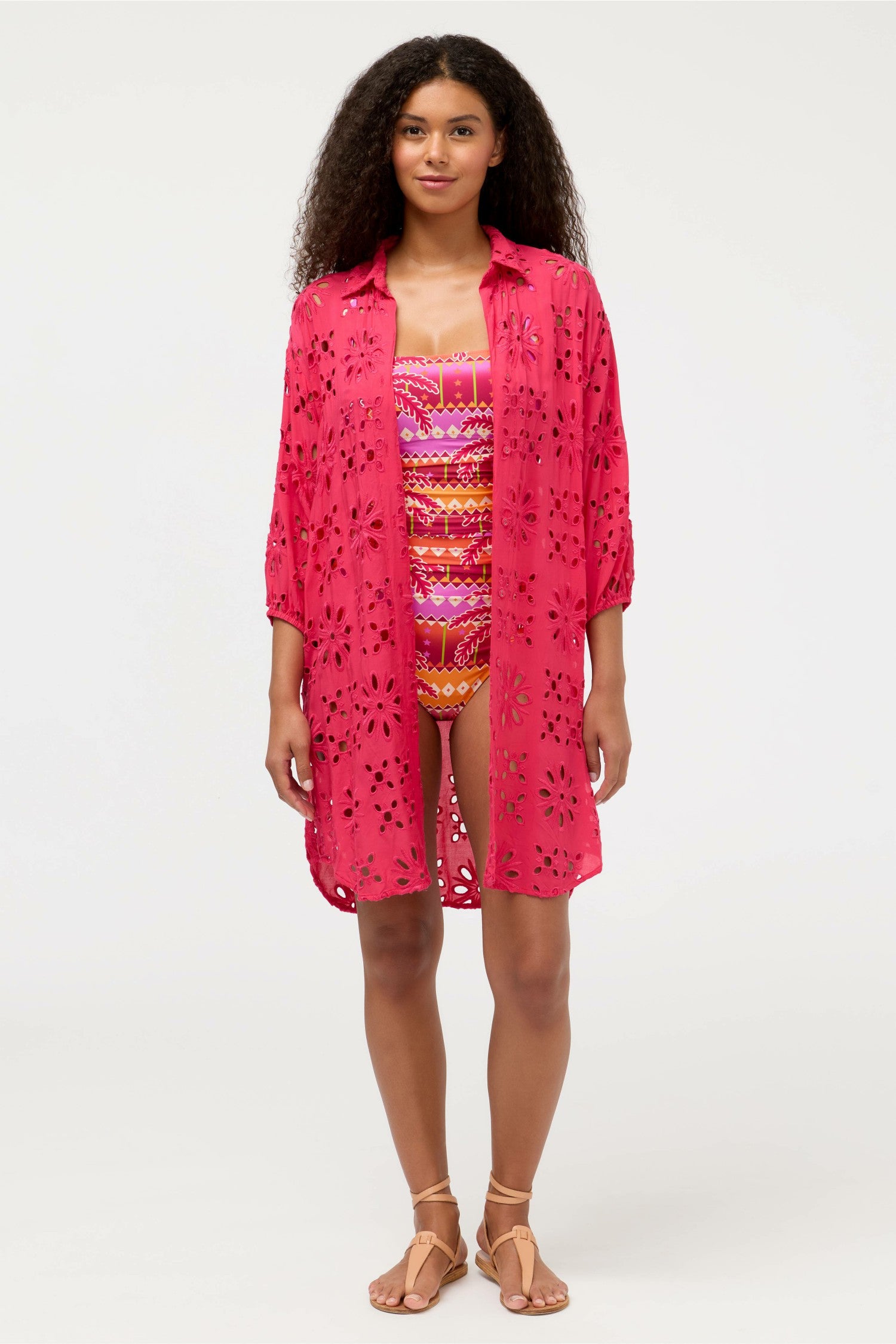 Johnny Was EYELET BUTTON DOWN SHIRT DRESS