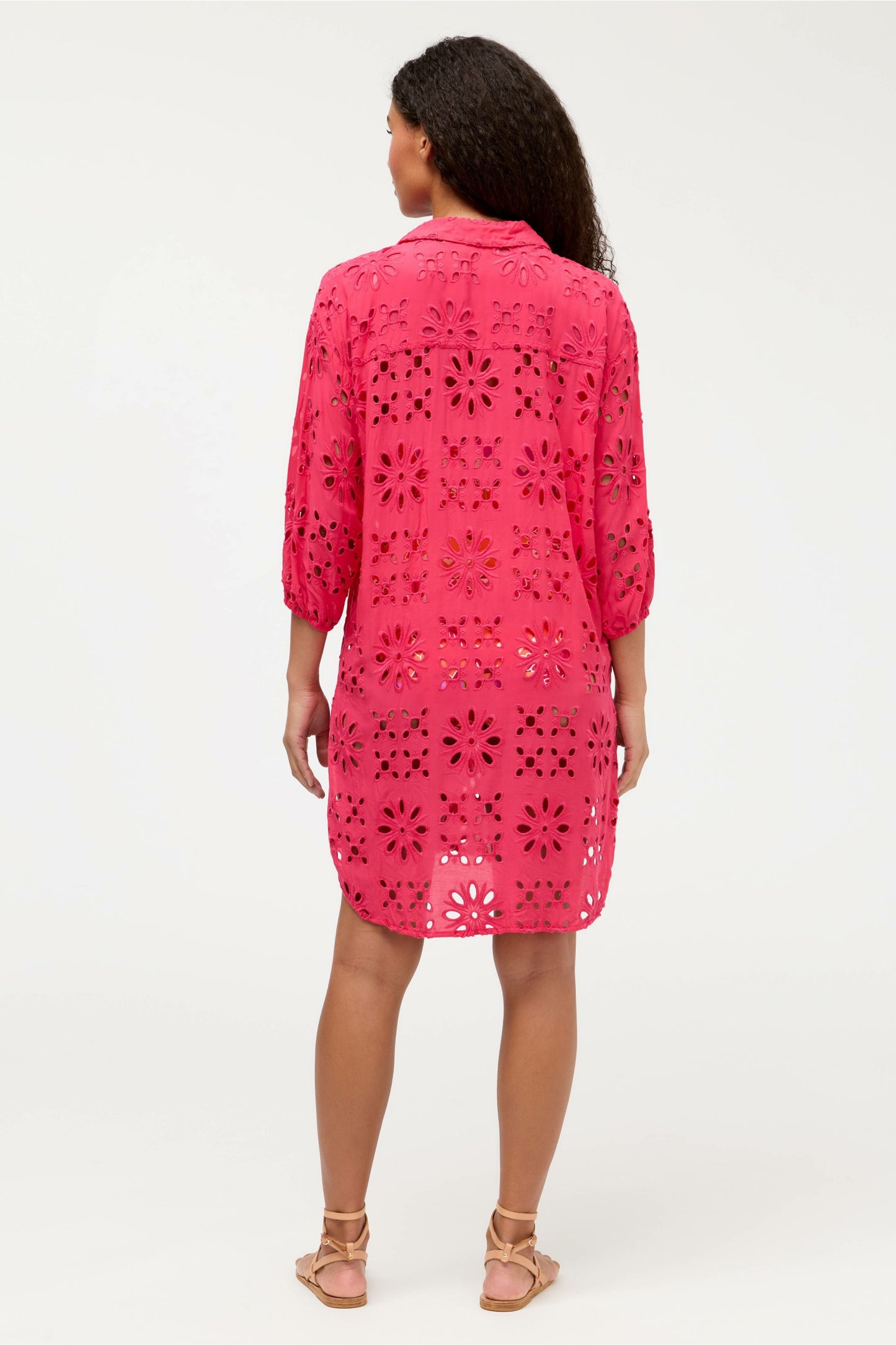 Johnny Was EYELET BUTTON DOWN SHIRT DRESS