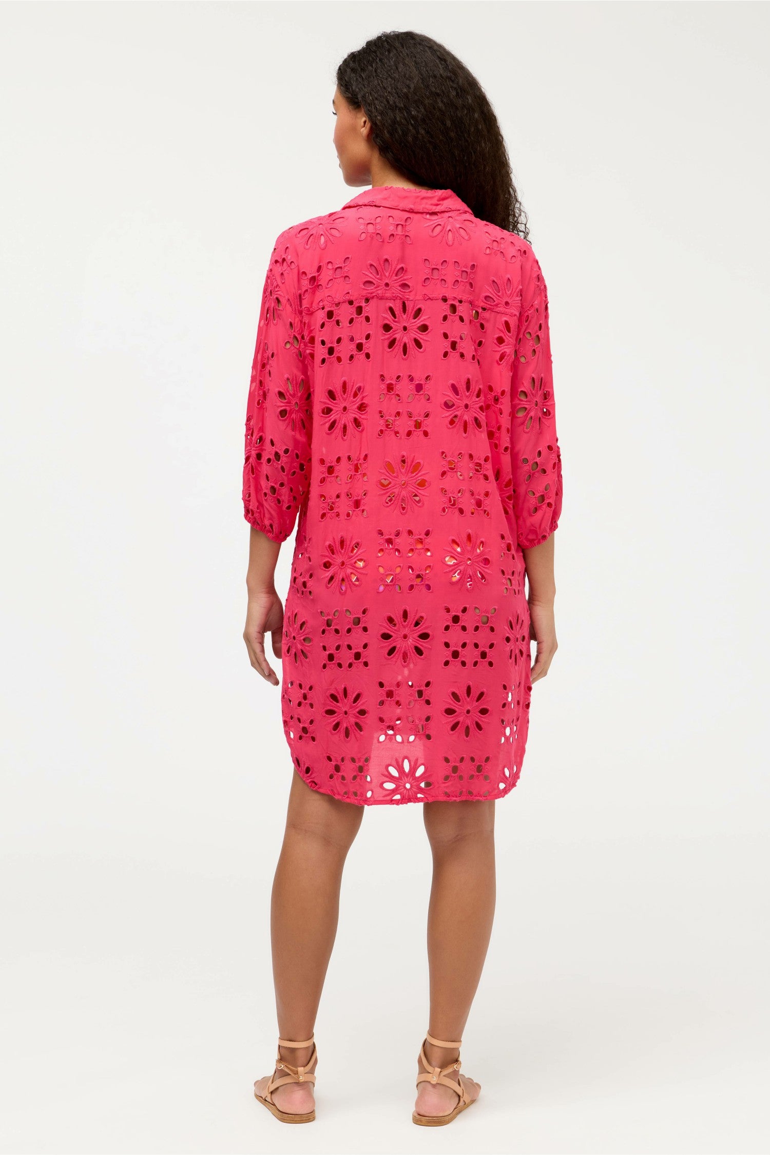 Johnny Was EYELET BUTTON DOWN SHIRT DRESS