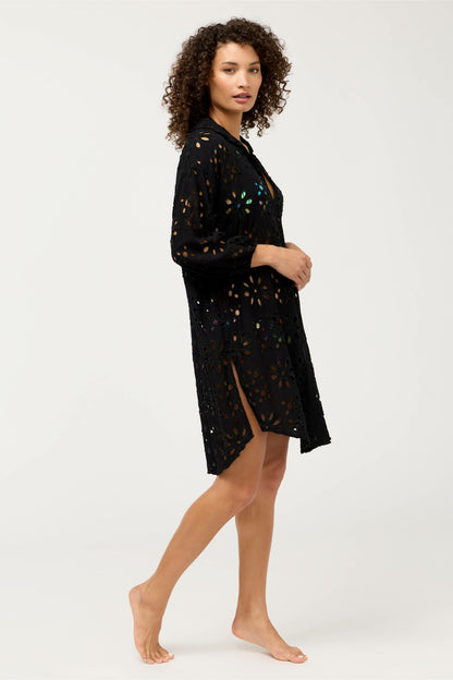Johnny Was EYELET BUTTON DOWN SHIRT DRESS