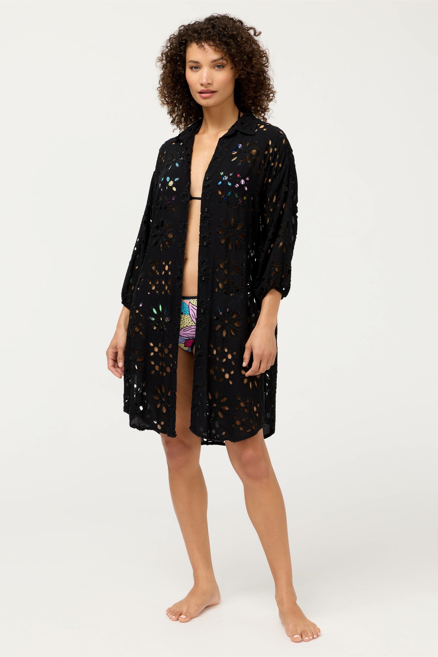 Johnny Was EYELET BUTTON DOWN SHIRT DRESS