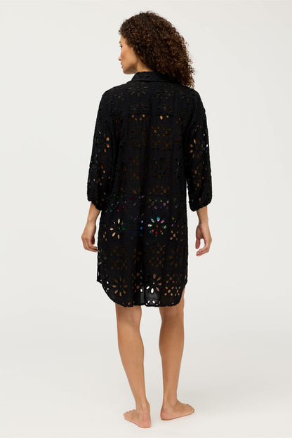 Johnny Was EYELET BUTTON DOWN SHIRT DRESS