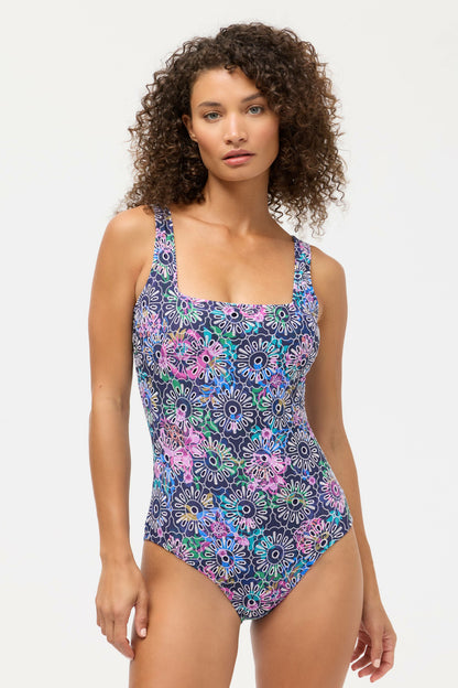 Johnny Was NAVY MELIA EYELET SQUARE NECK ONE PIECE
