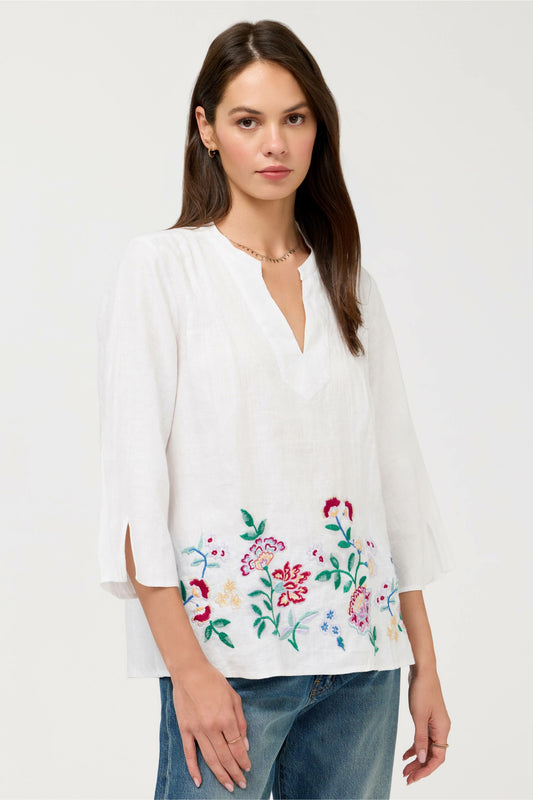 Johnny Was SLOANE V-NECK LINEN BLOUSE