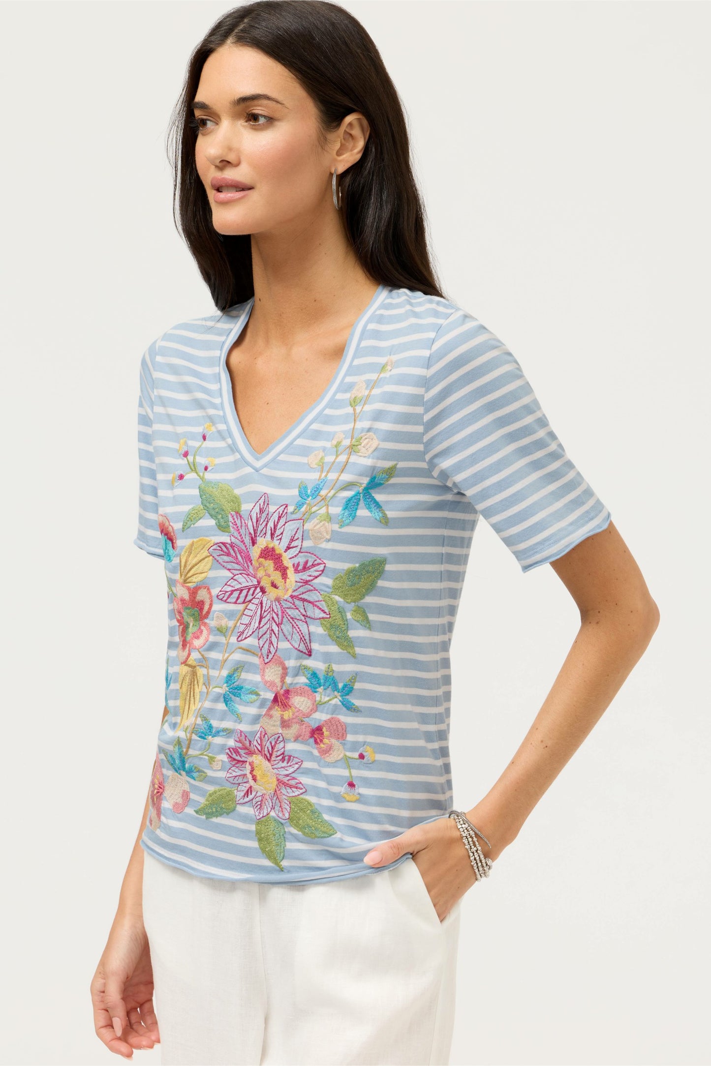 Johnny Was RAW HEM V-NECK TEE