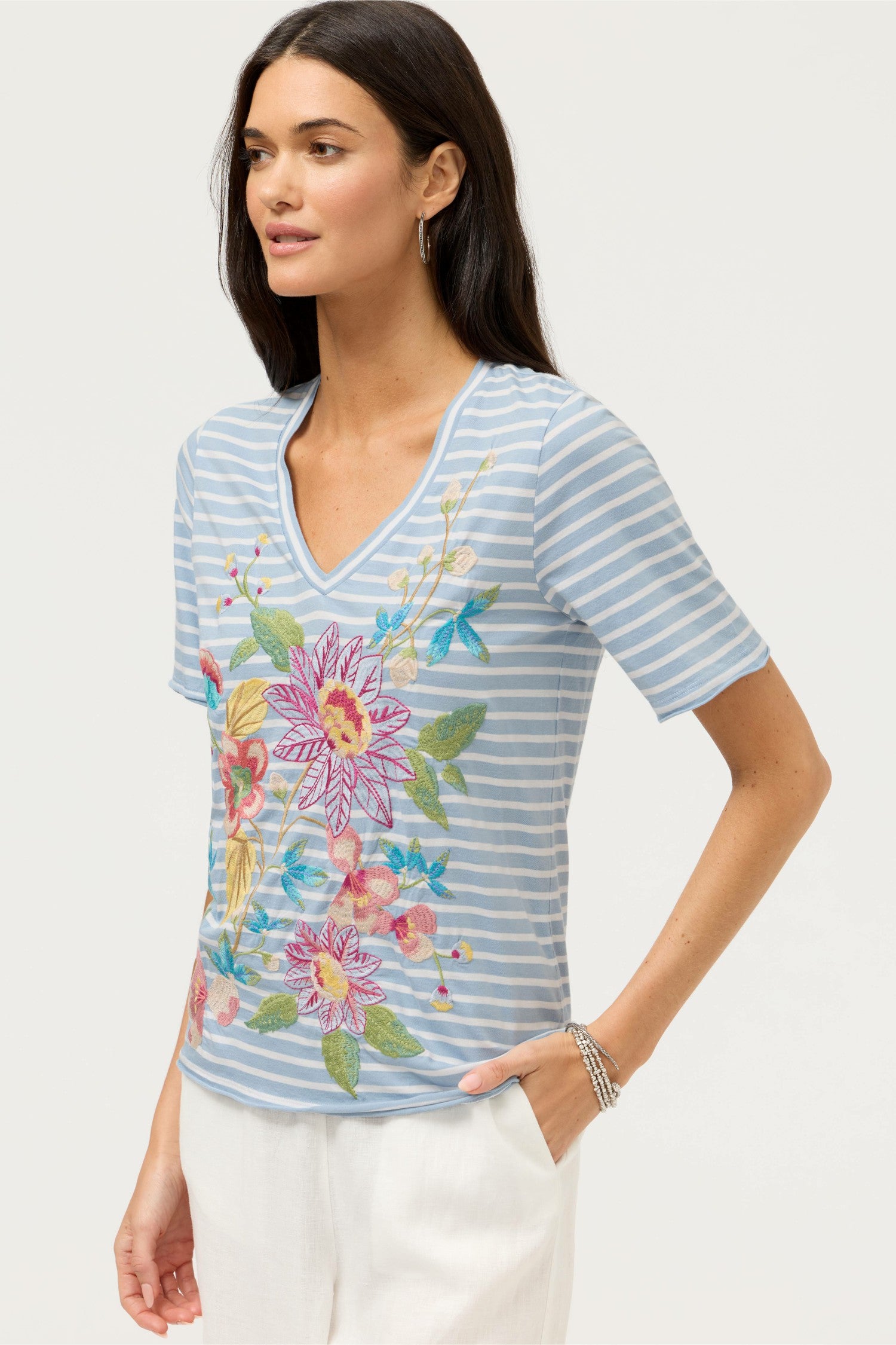 Johnny Was RAW HEM V-NECK TEE