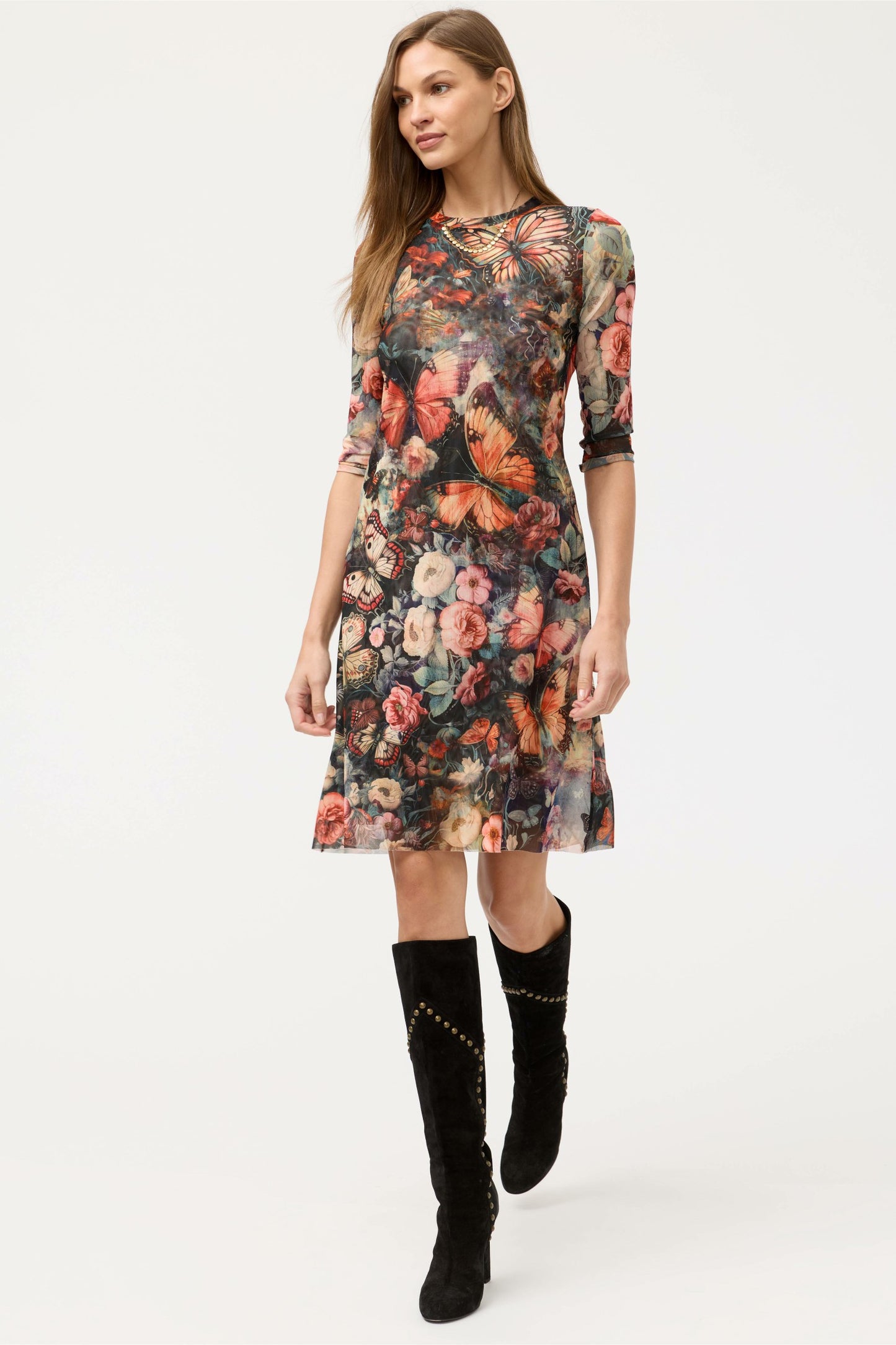 Johnny Was 3/4 SLEEVE MESH MIDI DRESS