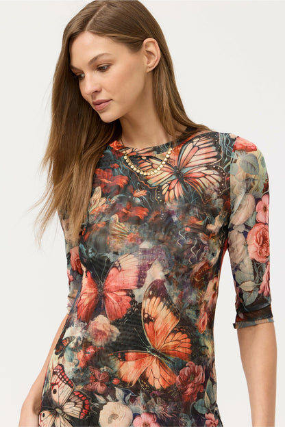 Johnny Was 3/4 SLEEVE MESH MIDI DRESS