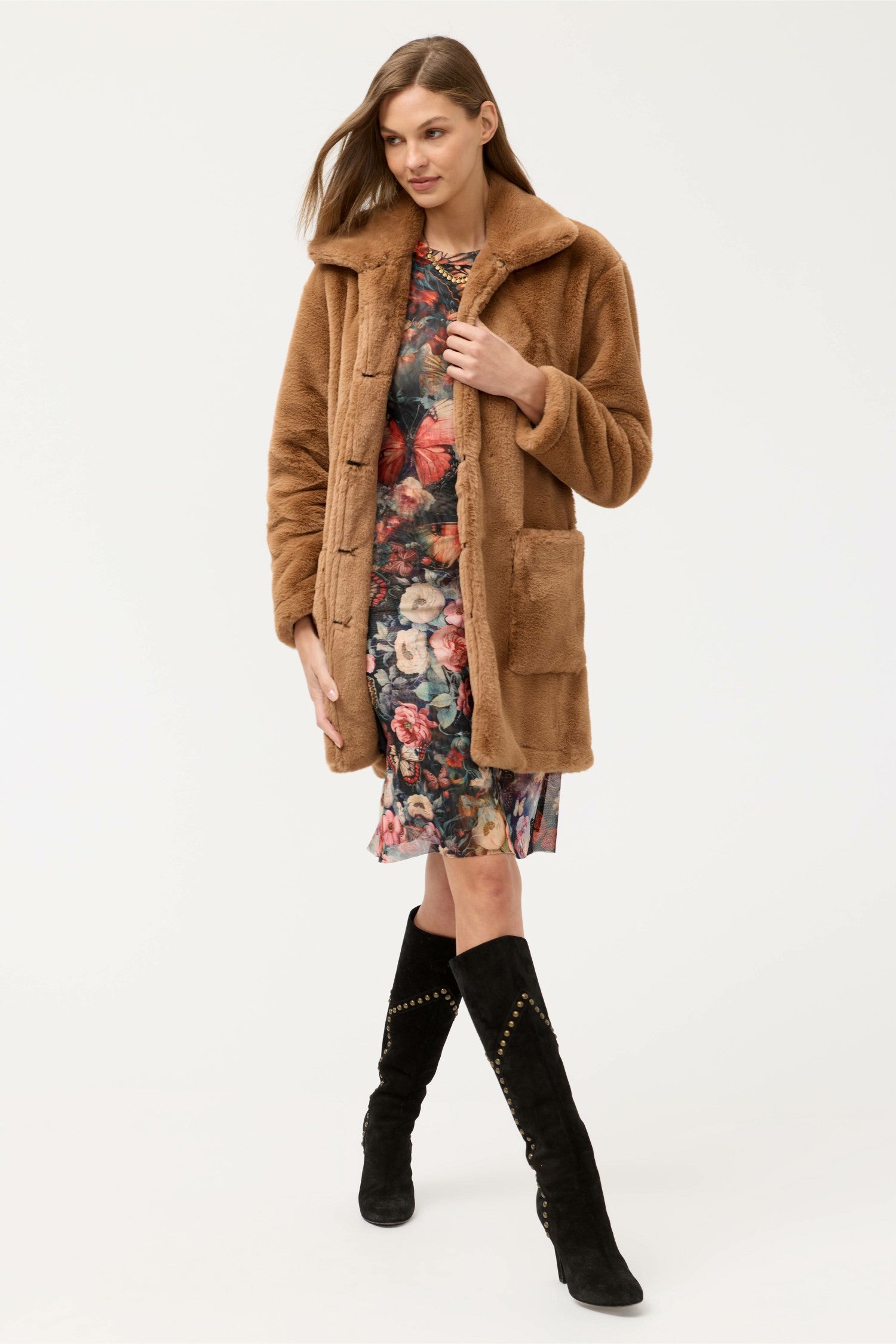 Johnny Was 3/4 SLEEVE MESH MIDI DRESS