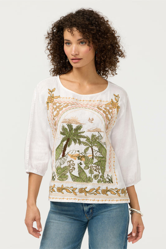 Johnny Was LINEN BOATNECK BLOUSE