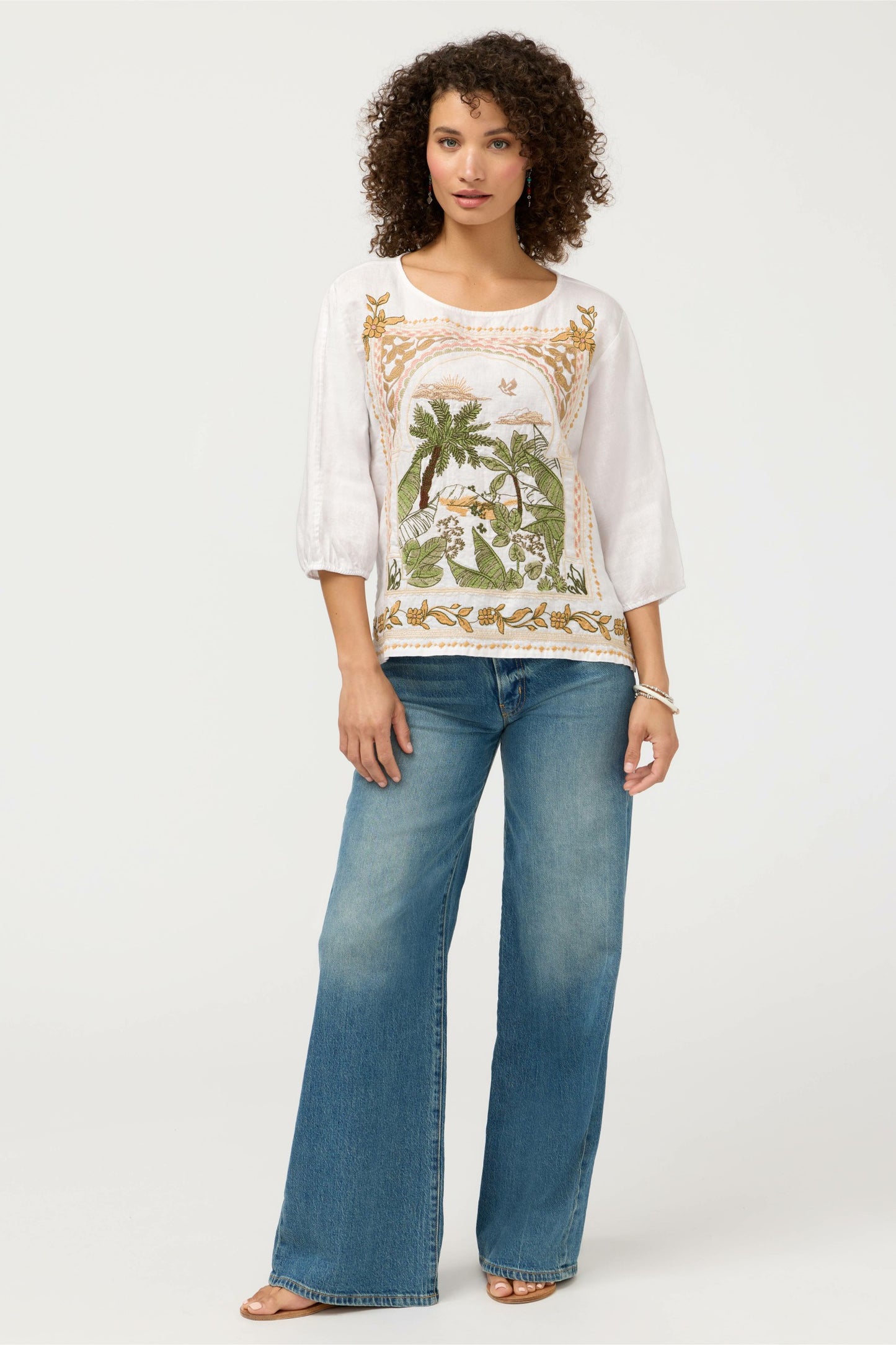 Johnny Was LINEN BOATNECK BLOUSE