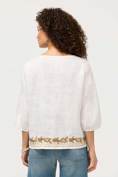 Johnny Was LINEN BOATNECK BLOUSE